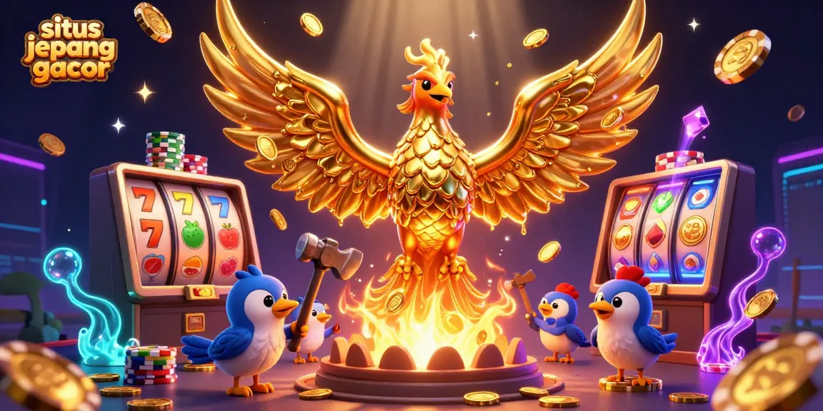 Experience the thrilling action of situs jepang gacor with cascading gold coins and vibrant slot reels.