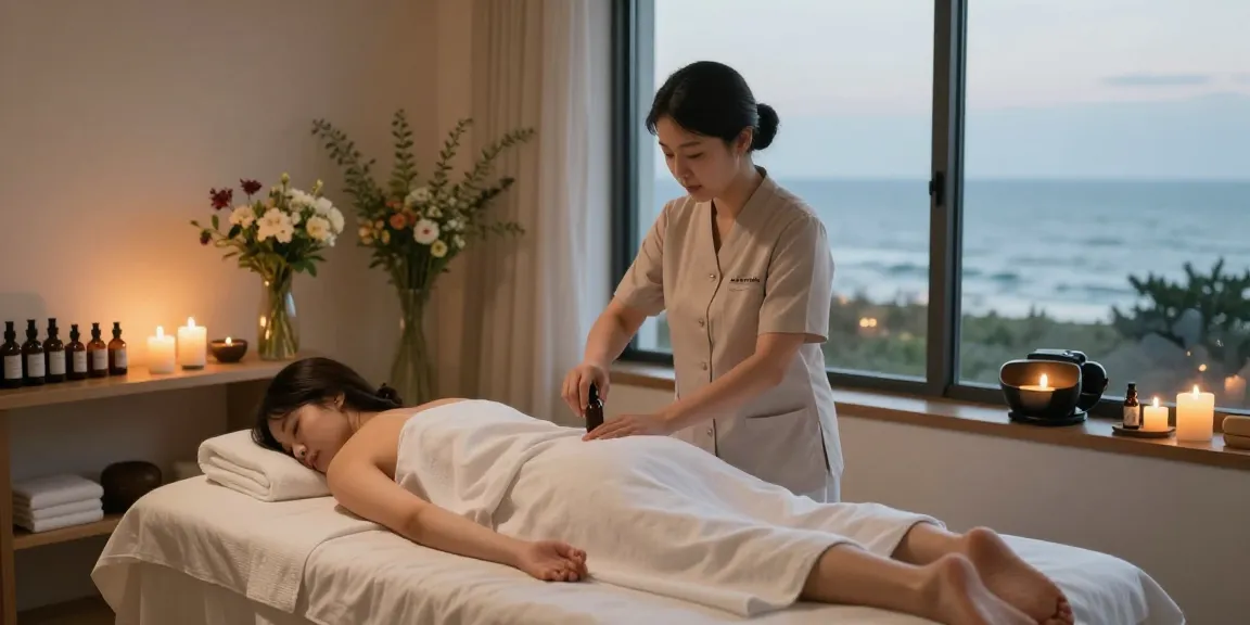 제주마사지 전문 1인샵에서 아로마 테라피를 받고 있는 모습