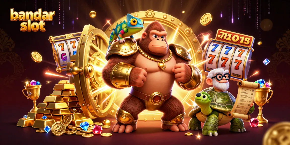 Engage in thrilling play at bandar slot with a powerful gorilla king, gems, and jackpot reels.