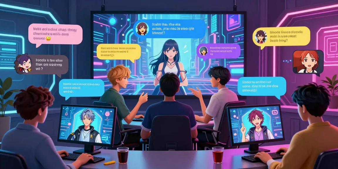 Engaging scene of users enjoying AI hentai chat with customizable characters and vibrant backgrounds, showcasing lively interactions.