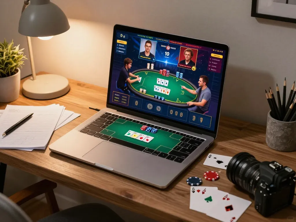 Players strategizing in an online poker game on RR88, showcasing a lively home atmosphere.