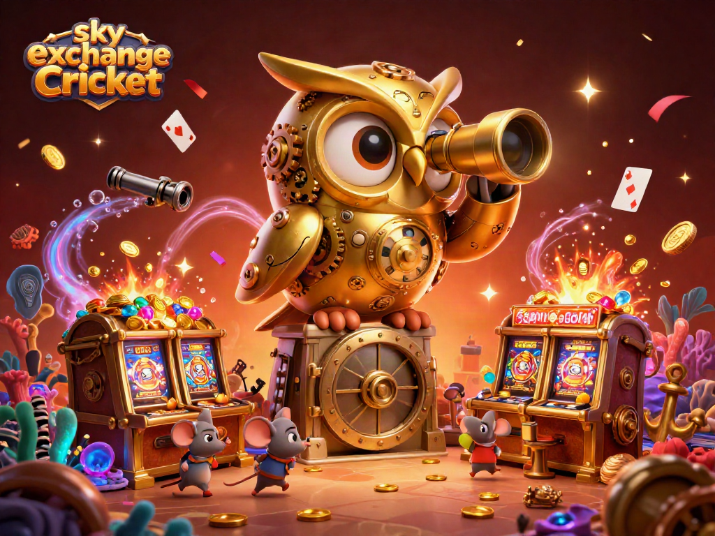 Engage in thrilling bets at sky exchange Cricket with a vibrant casino scene featuring animated characters and dynamic elements.