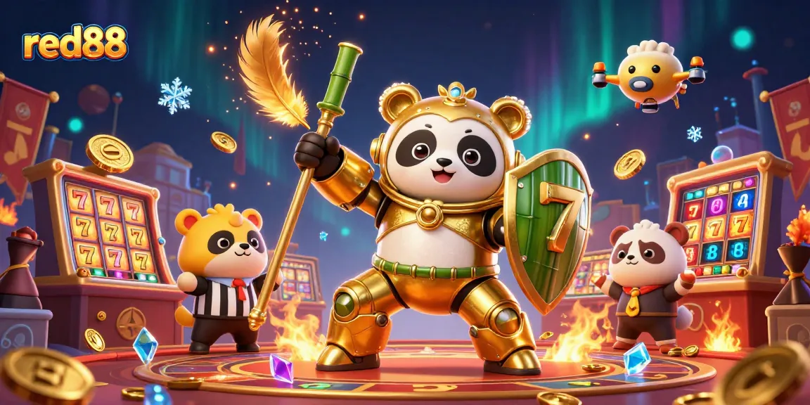 Experience the excitement of red88 with a mech-suit panda in a dynamic casino arena