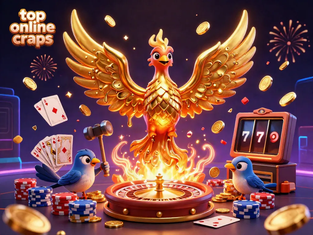 Cascade of golden coins and gems in a vibrant scene depicting top online craps excitement.