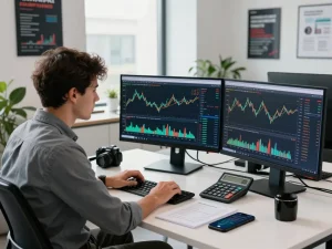 Trader analyzing market trends on Vida Markets CFD Trading Platforms in a modern office setting.