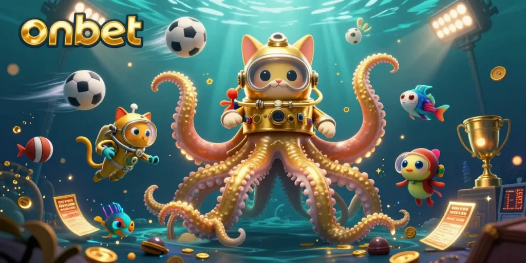 Bet on onbet with fun 3D characters engaging in thrilling underwater casino adventures.