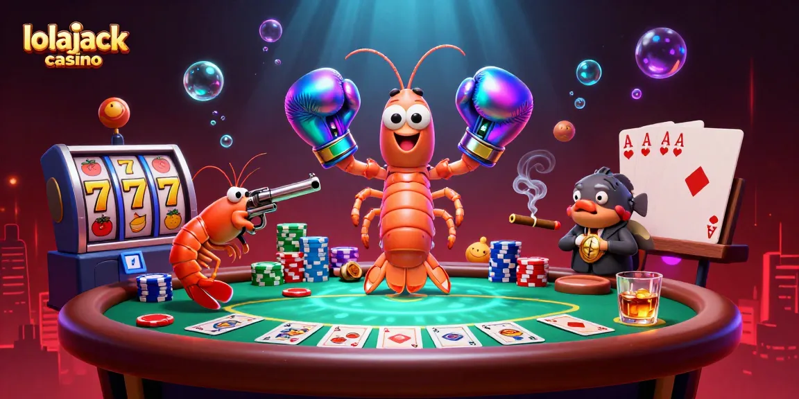 Immerse in the dynamic action of the lolajack casino gaming scene featuring vibrant characters and a lively poker table.