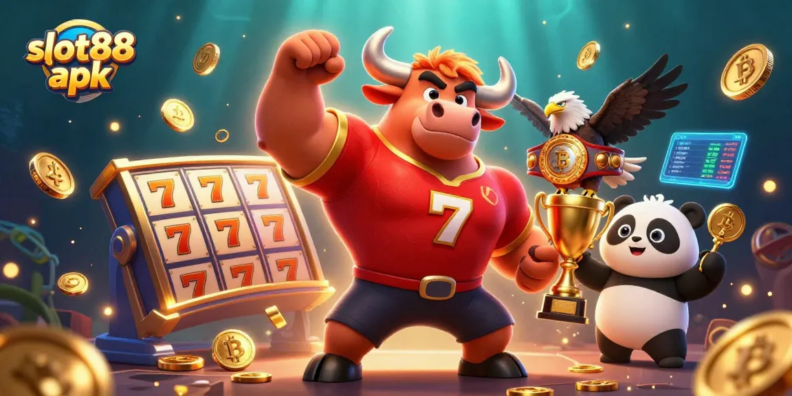 Spin and win with slot88 apk in a colorful casino world featuring vibrant characters and slot elements.