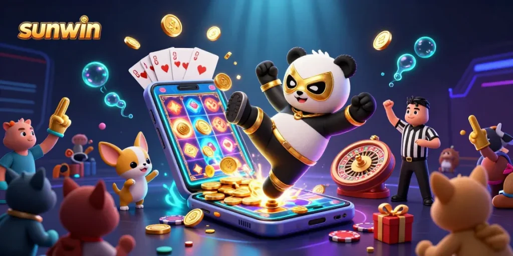 Engage in winning spins with sunwin’s vibrant 3D casino scene featuring animated characters and dynamic gaming elements.