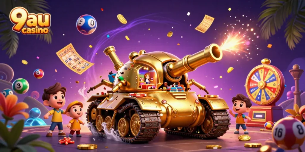 Experience 9au casino fun with vibrant lottery balls and engaging gambling elements