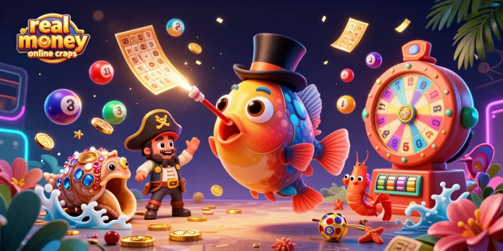Engage in real money online craps with dynamic 3D characters, showcasing a vibrant casino scene.